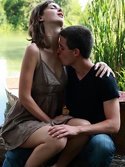 On the edge of the lake, these teen lovers take each other the edge of sexual pleasure. He brings her to an orgasm, the he explodes all over her perky